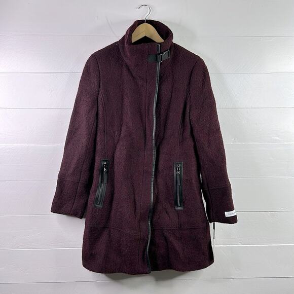 CALVIN KLEIN Maroon Burgundy Wool Blend Overcoat Full Zipper Coat Size Small New - Picture 1 of 14